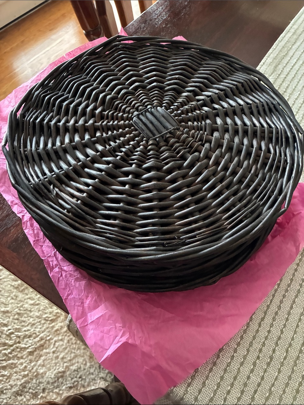 6 Vintage Dark Willow Wicker Chargers, Placemats, Trays, or Wall Decor